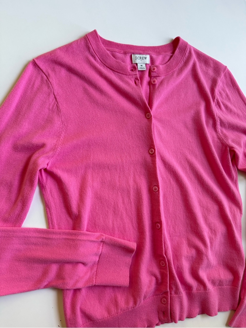 J.Crew Classic 100% Cotton Crewneck Cardigan Sweater - Bright Pink - Size M